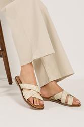 LTS Ivory White Faux Leather Woven Mule Sandals In Standard Fit | Long Tall Sally 1