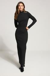 LTS Tall Black Ribbed Shoulder Button Maxi Dress | Long Tall Sally 1