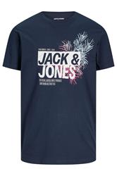 JACK & JONES Big & Tall Navy Blue Contrast Logo Print T-Shirt