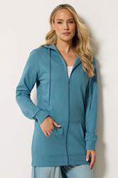 LTS Tall Women's Teal Blue Cotton Longline Zip Hoodie | Long Tall Sally 3