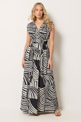 LTS Tall Women's Black Abstract Cotton Wrap Maxi Dress | Long Tall Sally 1