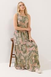 LTS Tall Women's Natural Brown Leaf Print Cotton Maxi Dress | Long Tall Sally 1
