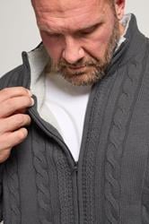 BadRhino Big & Tall Charcoal Grey Sherpa Lined Zip Through Cable Jumper | BadRhino 4