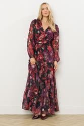 LTS Tall Black Rose Jacquard Metallic Maxi Dress | Long Tall Sally 1