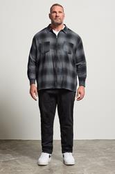 KAM Big & Tall Navy Blue Zip Through Quilted Check Overshirt | BadRhino 2