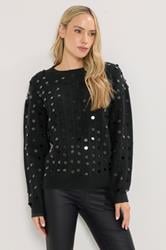 LTS Tall Black Disco Sequin Jumper | Long Tall Sally 1
