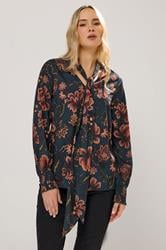 LTS Tall Navy Blue Floral Tie Neck Blouse | Long Tall Sally  1