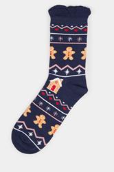 4 PACK Blue & Red Gingerbread Christmas Socks | Yours Clothing 8