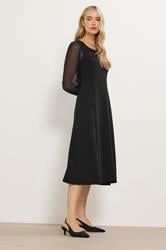 LTS Tall Black Mesh Sleeve Corset Midi Dress | Long Tall Sally 2