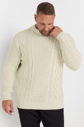 BadRhino Big & Tall Cream Crew Neck Cable Knit Jumper | BadRhino 2