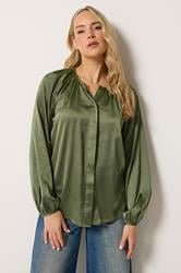 LTS Tall Women's Khaki Green Satin Button Top | Long Tall Sally 1