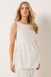 LTS Tall Women's Maternity Cream Tie Side Linen Peplum Top | Long Tall Sally 3