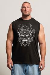 BadRhino Big & Tall Black Japanese Demon Graphic Vest Top | BadRhino 1