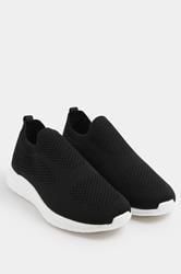 Black Knitted Slip On Trainers In Wide E Fit | Yours Clothing 2