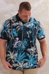 JACK & JONES Big & Tall Blue Hawaiian Printed Polo Shirt | BadRhino 1