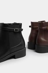 Black Faux Leather Buckle Stretch Ankle Boots In Wide E Fit & Extra Wide EEE Fit | Yours Clothing 6