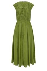 LTS Tall Olive Green Tie Front Cotton Midi Dress