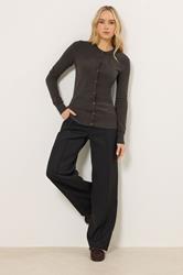 LTS Tall Women's Chocolate Brown Crew Neck Button Cardigan | Long Tall Sally 2