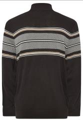 KAM Big & Tall Black Quarter Zip Stripe Knit Jumper | BadRhino 4