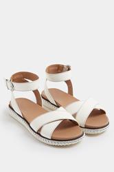 White Cross Over Strap Sandals In Wide E Fit | Yours Clothing 2