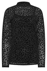 LTS Tall Black Burnout Animal High Neck Top | Long Tall Sally 1