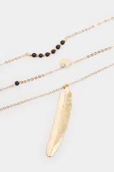 Gold Long Triple Layer Leaf Necklace 3