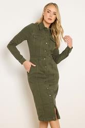 LTS Tall Women's Olive Green Button Denim Midi Dress | Long Tall Sally 3