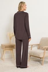 LTS Tall Chocolate Brown Piped Jersey Pyjama Set | Long Tall Sally 3