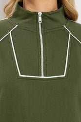 LTS Tall Women's Khaki Green Pipe Detail Quarter Zip Sweatshirt | Long Tall Sally 4