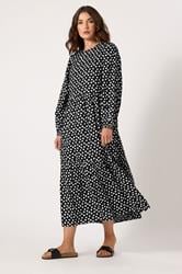 LTS Tall Women's Black Spot Print Tiered Smock Dress | Long Tall Sally 2