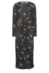 LTS Tall Black Floral Jersey Drape Long Sleeve Buckle Dress