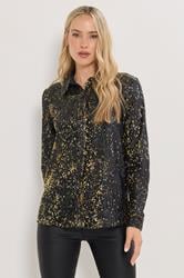 LTS Tall Black & Gold Sequin Embellished Shirt | Long Tall Sally 2