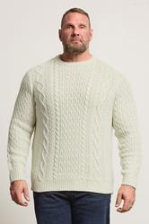 BadRhino Big & Tall Cream Crew Neck Cable Knit Jumper | BadRhino 2