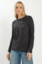 LTS Tall Grey Marl Button Long Sleeve Top | Long Tall Sally 1