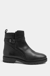 Black Leather Buckle Detail Ankle Boots In Wide E Fit  | YOURS Clothing 2