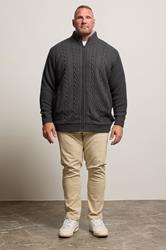 BadRhino Big & Tall Charcoal Grey Sherpa Lined Zip Through Cable Jumper | BadRhino 2