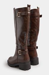 Brown Faux Leather Buckle Detail Knee High Boots In Standard Fit | Yours Clothing 4