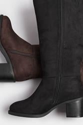 Black Faux Suede Block Heel Knee High Boots In Wide E Fit & Extra Wide EEE Fit | Yours Clothing 7