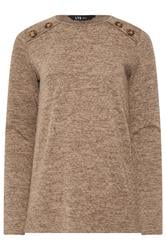 LTS Tall Beige Brown Marl Button Long Sleeve Top | Long Tall Sally 1