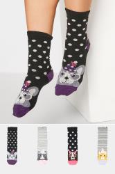 4 PACK Black Dogs & Cats Party Socks | Yours Clothing 1