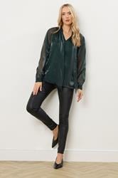 LTS Tall Dark Green Organza Tie Neck Blouse | Long Tall Sally 2