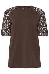 LTS Tall Chocolate Brown Crochet Raglan Cotton T-Shirt