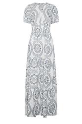 LTS Tall Navy & White Leaf Print Linen Maxi Dress