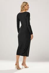 LTS Tall Black Jersey Drape Long Sleeve Buckle Dress | Long Tall Sally 3