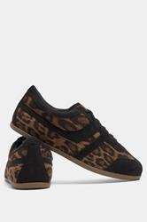 Black Leopard Print Low Retro Stripe Trainers In Extra Wide EEE Fit | Yours Clothing 4