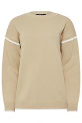 LTS Tall Natural Brown Piped Crew Neck Jumper | Long Tall Sally 1