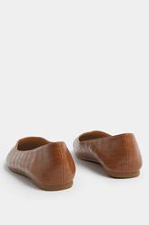 Brown Croc Square Toe Ballet Pumps In Wide E Fit | Yours Clothing 4