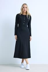 LTS Tall Black Button Detail A-Line Midaxi Dress | Long Tall Sally  1