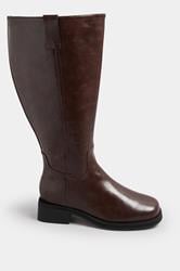 Dark Brown Pull On Knee High Boots In Extra Wide EEE Fit | Yours Clothing 3