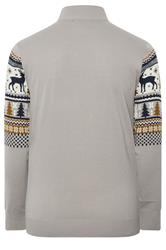 BadRhino Big & Tall Grey Fairisle Deer Quarter Zip Knitted Jumper | BadRhino 2